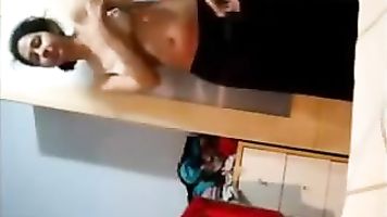 Red t-shirt girl flashing